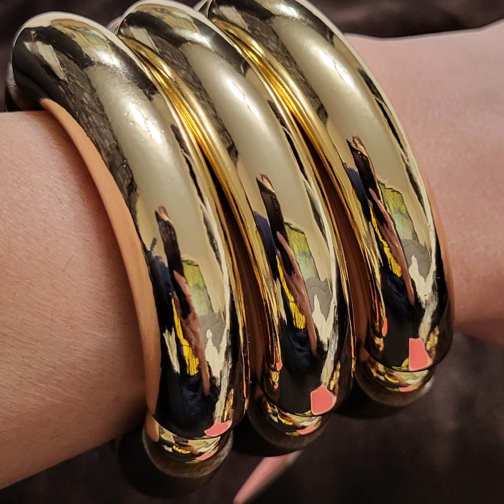 Piper K Set Of 3 Gold and Brown Statement Bracelet with Spherical Embellishments - Picture 5 of 13